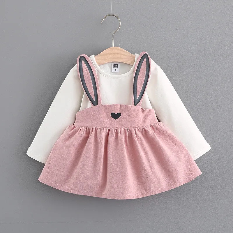 Хлопковая одежда для детей 0-2 лет; сезон весна-осень; детская одежда с милым рисунком кролика; платье для маленьких девочек; платье принцессы