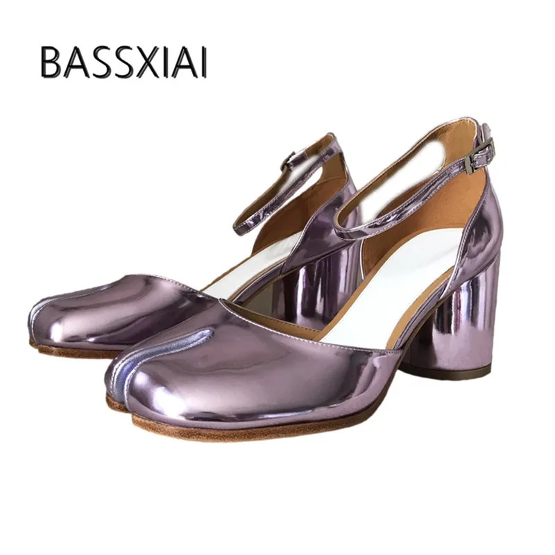

2019 Chic Design Gladiator Sandals Women Split Toe Pink Silver Leather High Heel Shoes Women Fashion Party Shoes