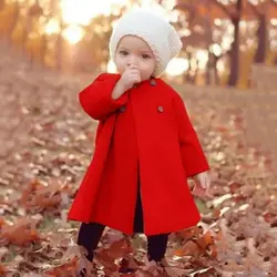 Детские, для малышей девочек шерстяная и смешанная Осенне-зимняя обувь ветровка с длинными рукавами Пальто с пуговицами Круглый воротник