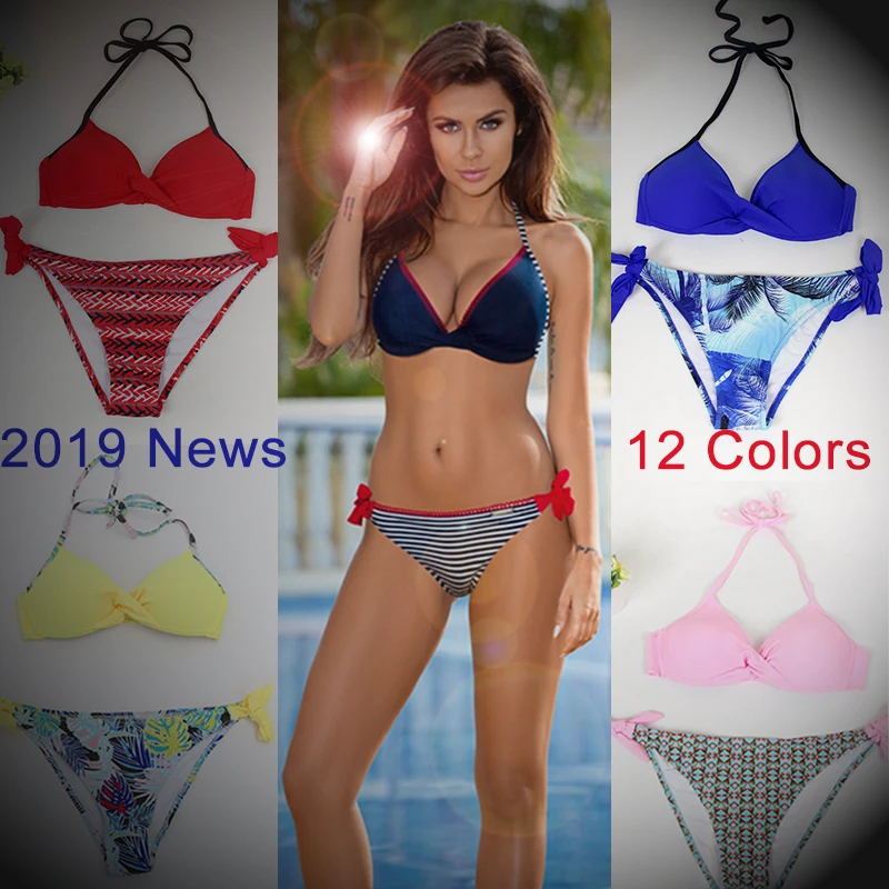 

Thong Bikini 2019 Brazil Sexy Push Up Swimsuit Halter Fashion Swim Suit Low Waist Swimming Wear Pad UnderWire Swimwear Women Buy