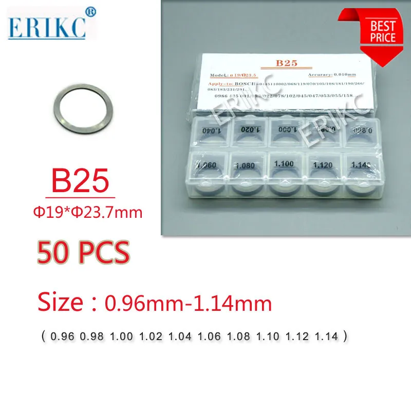 

ERIKC Shims B25 Fuel Injector Gaskets Shim Calibration for Injector Common Rail Lift Shim Set size : 0.96mm--1.14mm