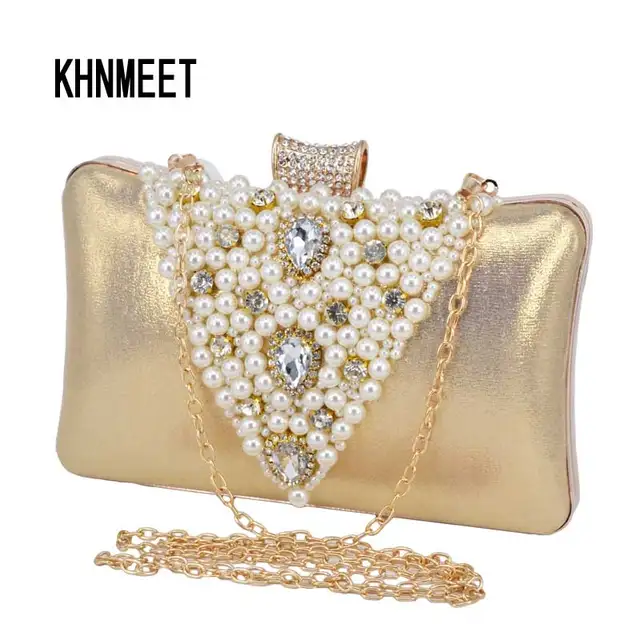 Pillow Shape Pu Fashion Pearl Clutch Bag Female Prom Wedding Pillow Shape Pu Fashion Pearl Clutch Bag Female Prom Wedding Bride Gold Evening Black