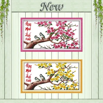 

Red plum Yellow flowers diy decor painting counted print on canvas DMC 11CT chinese Cross Stitch kits embroidery needlework Sets