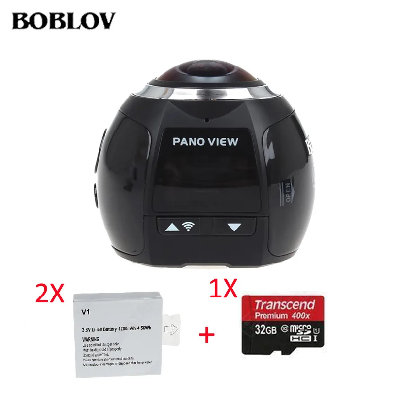 

BOBLOV 360 Degree Panoramic Action Camera Wifi 4K Ultra HD 2448*2448 VR Camera Sports Cameras + 1Pcs Extra Battery+32GB TF Card