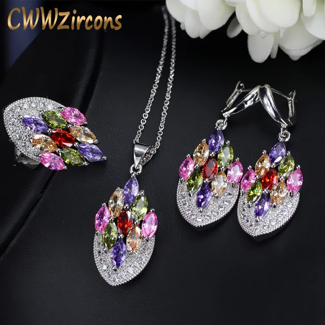 CWWZircons Artistic Vintage Cubic Zircon Jewelry Colorful CZ Crystal 925 Silver CWWZircons Artistic Vintage Cubic Zircon Jewelry Colorful CZ Crystal 925 Silver