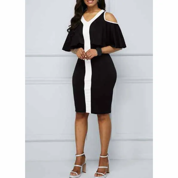 5Xl Summer Women Lady Office Dress Hollow Black Cold Shoulder Plus Size Dress Office Lady Vintage Female Midi Bodycon Dress