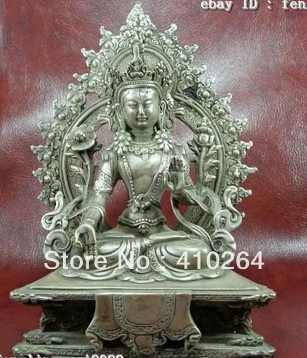 

Tibet Buddhism Silver White TaRa Kwan-Yin Buddha Statue