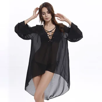

Summer Pareos Robe Plage Swimsuit Cover Up Chiffon Solid Beach Cover-ups For Women Bathing Suit Loose Cover ups Swimwear Bikini