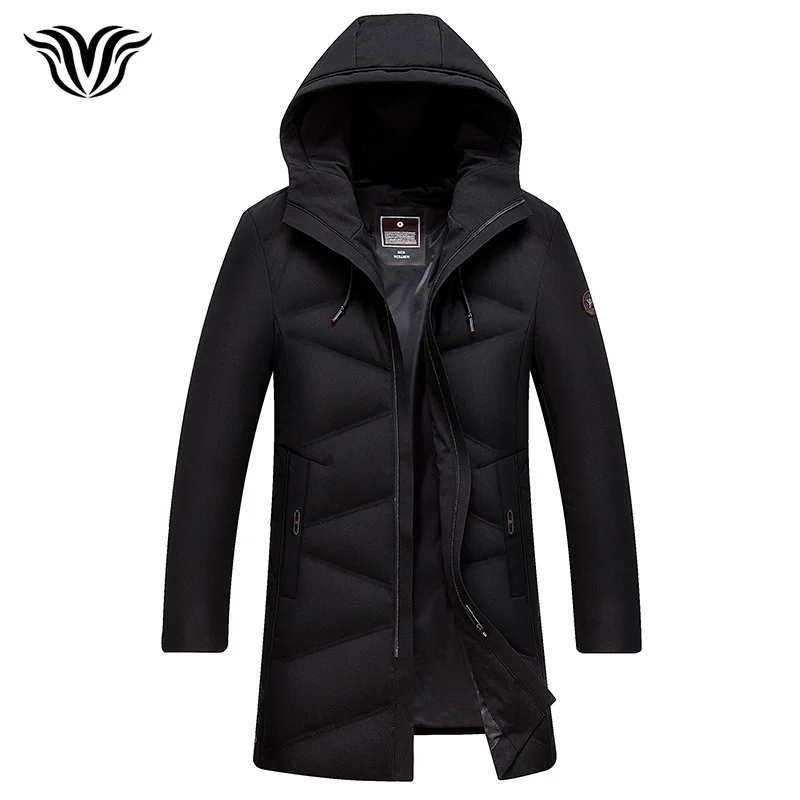 

2018 winter luxury high quality 90% white duck down thick warm down jacket lined zipper pocket men's casual long down coat