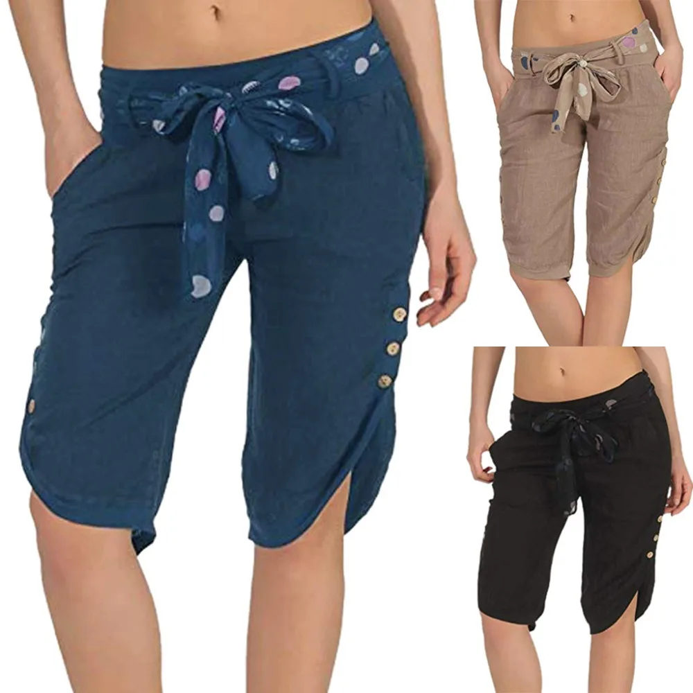 Женские летние брюки больших размеров с эластичной резинкой на талии, брюки в клетку, мешковатые широкие короткие брюки, pantalones mujer женские брюки ED