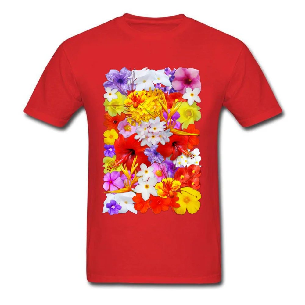 Exotic Flowers Colorful Explosion Tops Shirt Thanksgiving Day Round Collar Pure Cotton Man T Shirt Family Sweatshirts Retro Exotic Flowers Colorful Explosion red