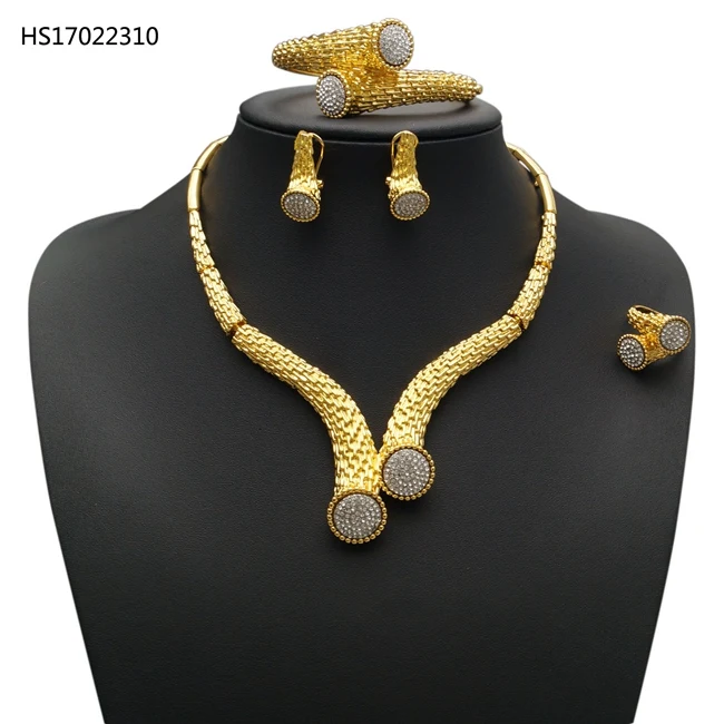 

YULAILI Top Quality 24K Plating Dubai Gold Color Ladies Costume Jewelry Set for Wedding Bridal Accessories