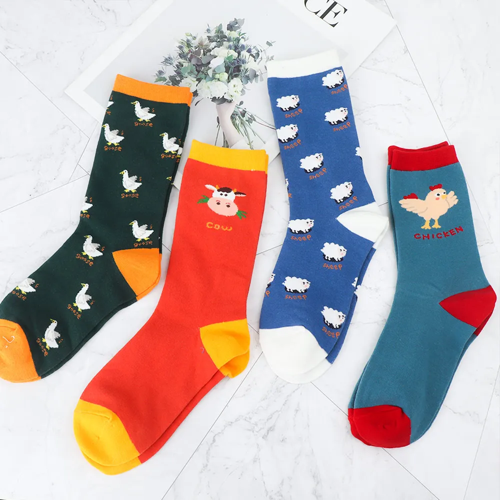 

2018 Cows,Sheep,Goose,Chicken Women Socks Unisex Hipster Socks Cotton Short Cozy Farm Animals Cute Socks Female Men Zoo Pop Sock