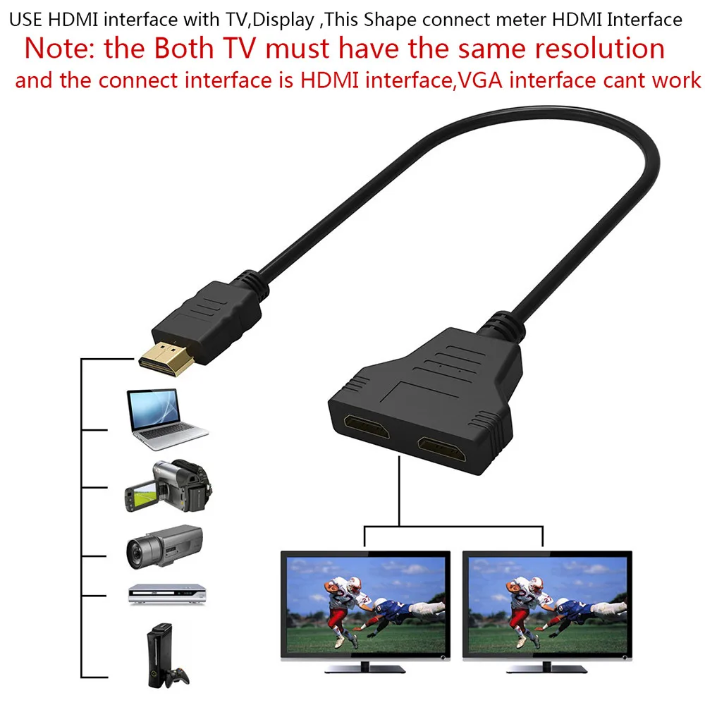 30 см V1.4 1080P HDMI штекер 2 Женский Порт 1X2 1 в 2 Выход сплиттер кабель переключатель адаптер конвертер для HDTV планшета xbox