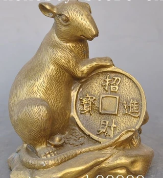 

15 cm chinese fengshui copper brass wealth Zodiac Murine Rat Mice lucky statue