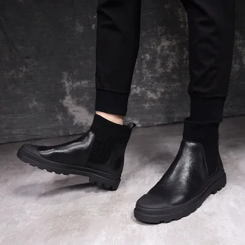 

Autumn winter NEW Men Chelsea Boots Ankle Boots Fashion Men's Male Brand Leather Quality Slip Ons Motorcycle Man Free shipping