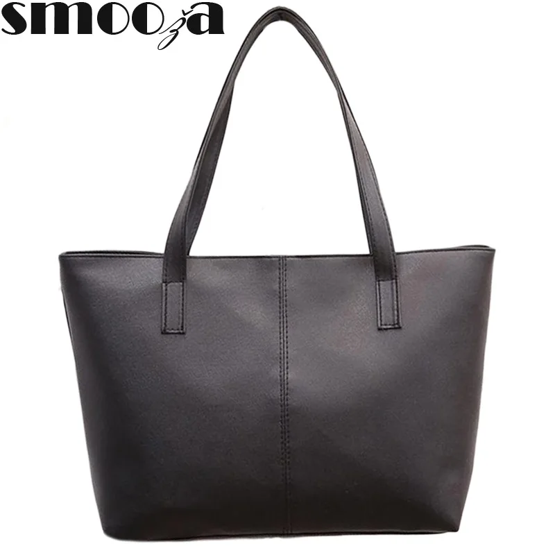 

SMOOZA bag 2018 fashion women leather handbag brief shoulder bags gray /black large capacity luxury handbags tote bags design