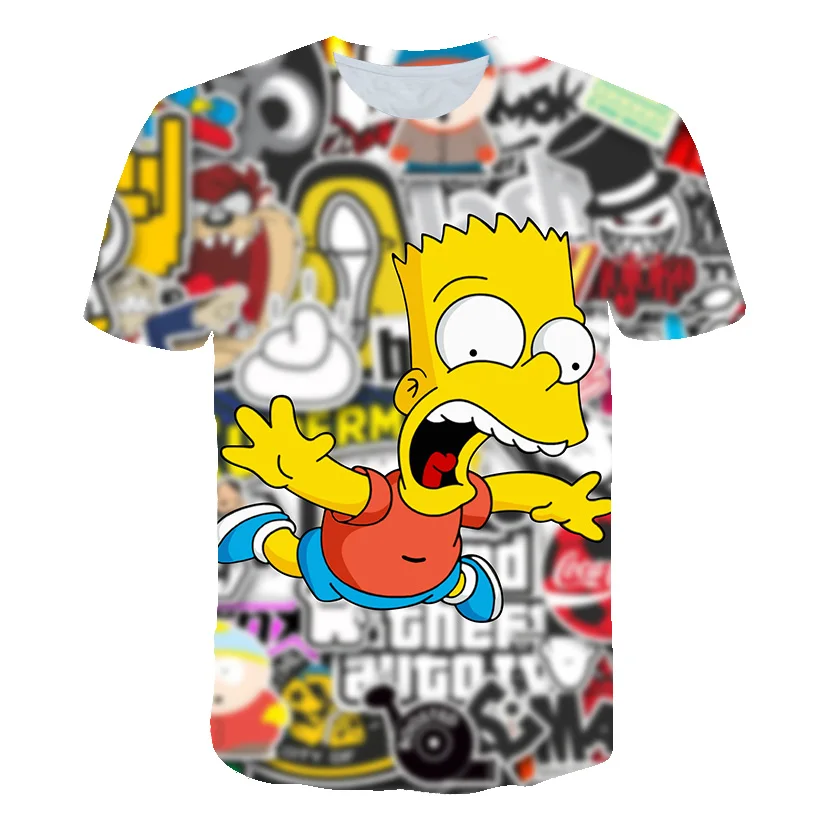Симпсон Снупи и другие анимационные печати футболки с круглым воротником и короткими рукавами летом - Цвет: Picture color