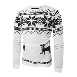 Новинка 2019, популярный пуловер, мужской Рождественский свитер, осенне-зимний джемпер с v-образным вырезом и рисунком оленя, приталенный