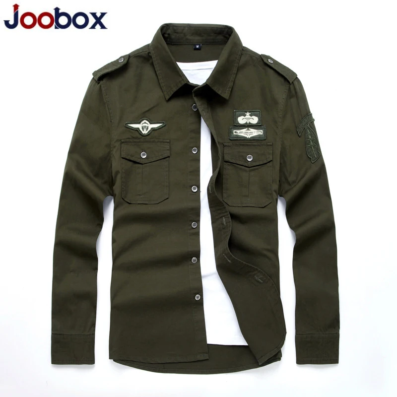 

JOOBOX 2018 Summer Army Casual Shirt Men Fashion 6XL Embroidery Long Sleeve Military High Quality Cotton Mens Shirts 5XL