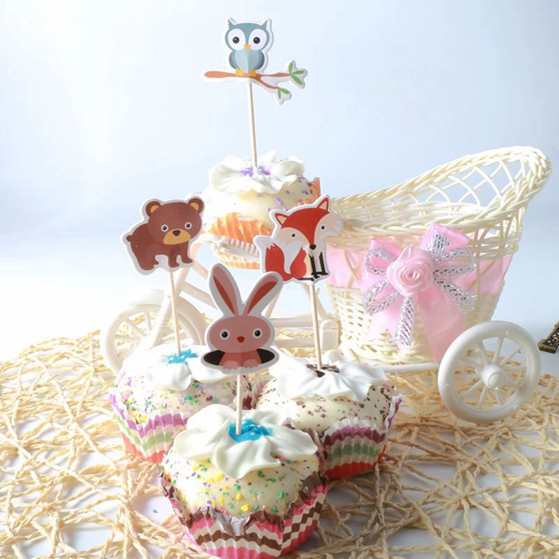 

Lovely Rabbit Bear Owl Fox Party Cupcake Topper Kids Cake Decor Supplies Happy Birthday Party Baby Shower Children Party Decor