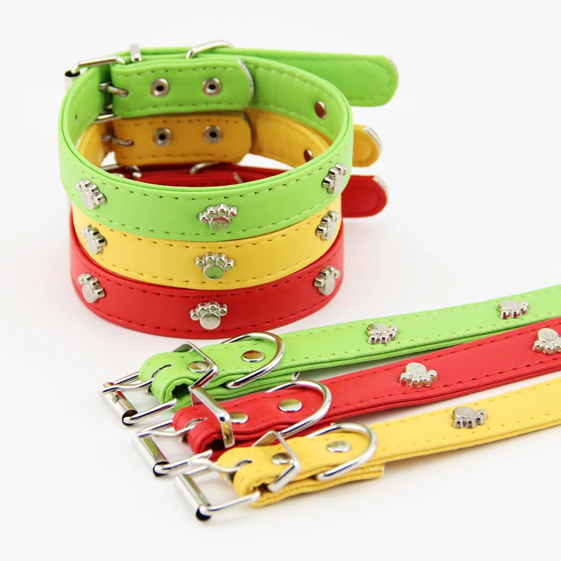 Cute Paw Prints Pattern Pet Dog Puppy Leather Collars Personalized