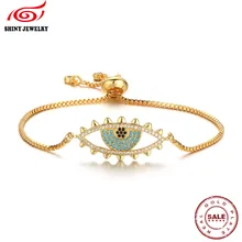 COUPLE Gold Silver Tone CZ Micro Pave Link Chain Bracelets Bangles On Hand Blue Eyes Charm
