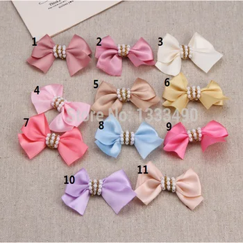 

200 pcs Satin 11 Colors Butterfly Bow With pearl Appliques Sewing Craft