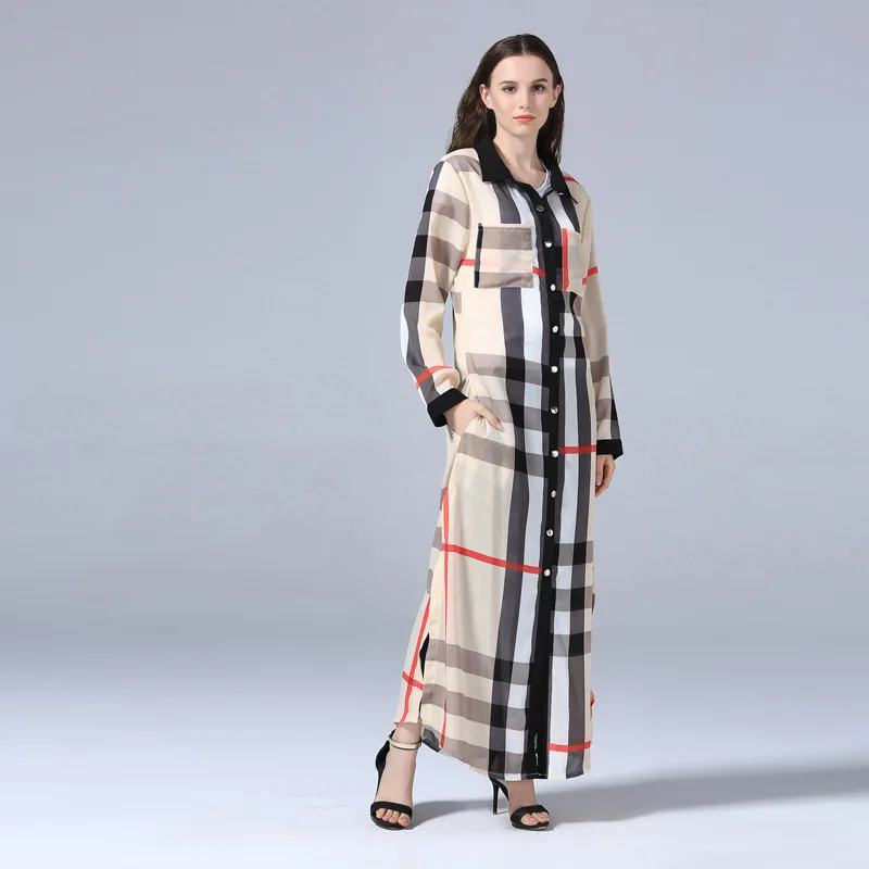 Plaid Cardigan Islamic Clothing Long Dress Muslim Dress Arab Women Fashion Robe Dress Abaya Ethnic Muslim Women Kaftan Dress (1)