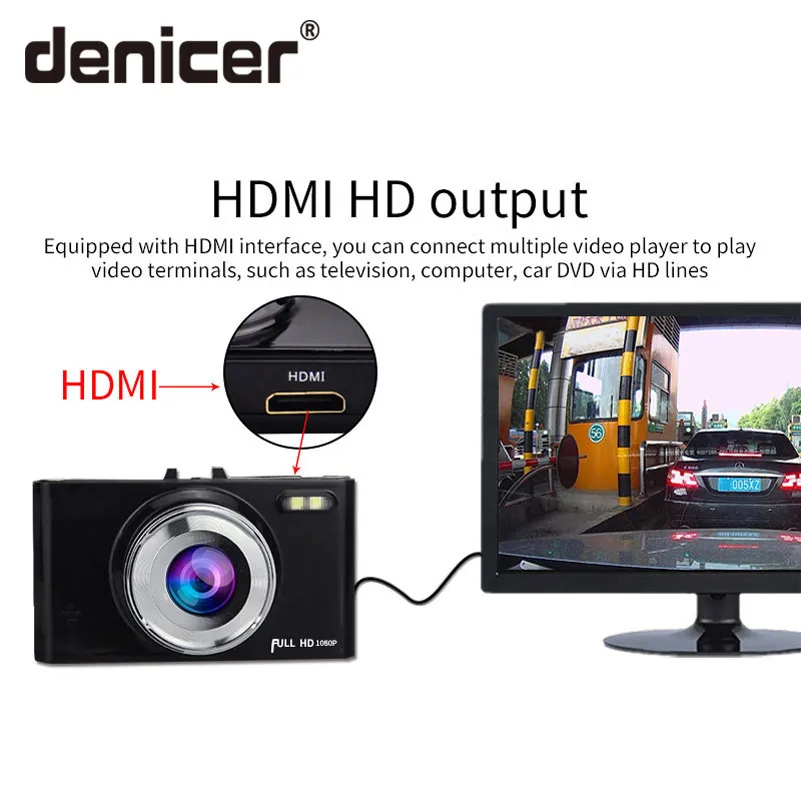 Denicer Dash камера Full HD 1080P в авто автомобиль видео запись видеорегистратор g сенсор