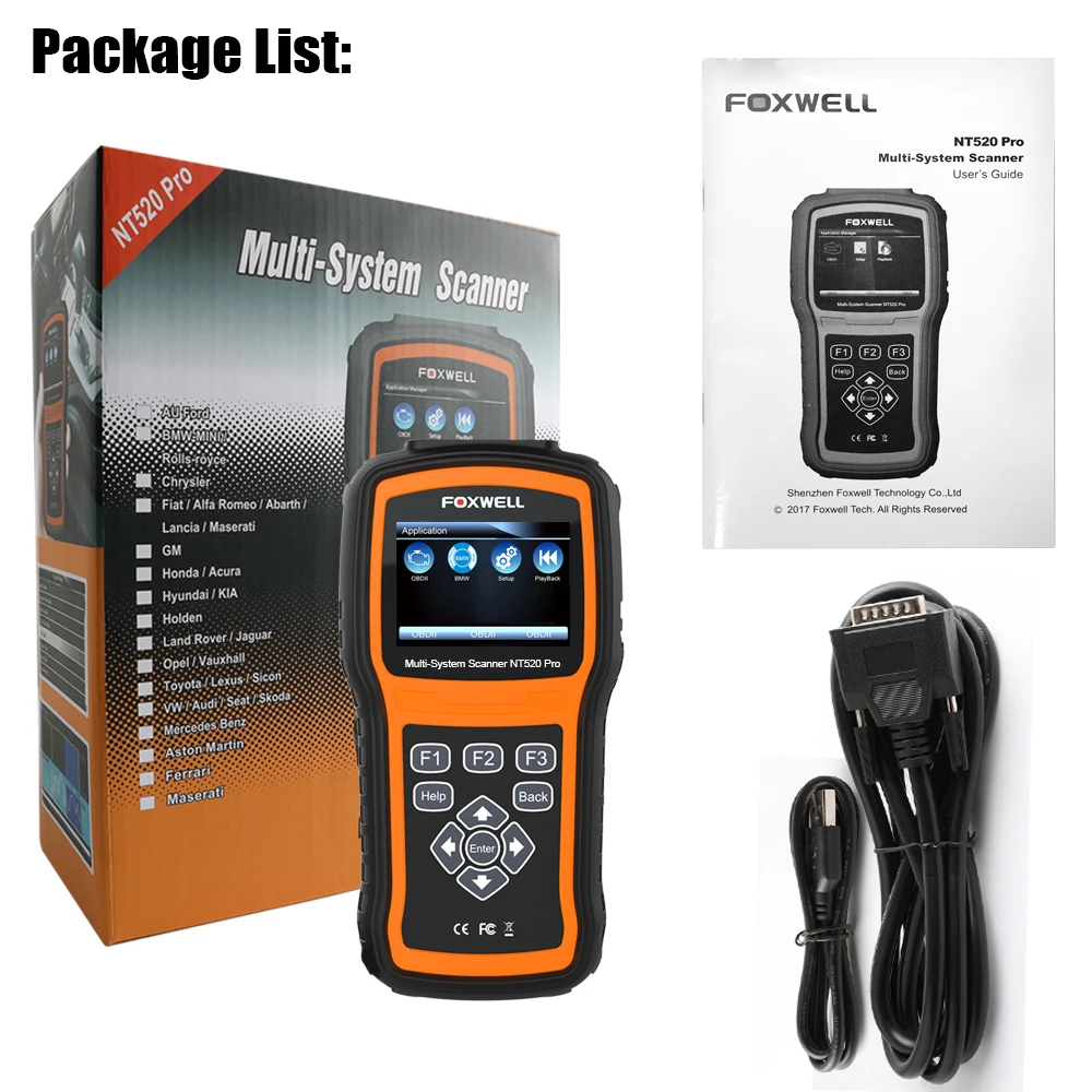 Foxwell NT520 PRO полная система OBD2 сканер ABS SRS SAS BMS DPF EPB инжектор сброса масла