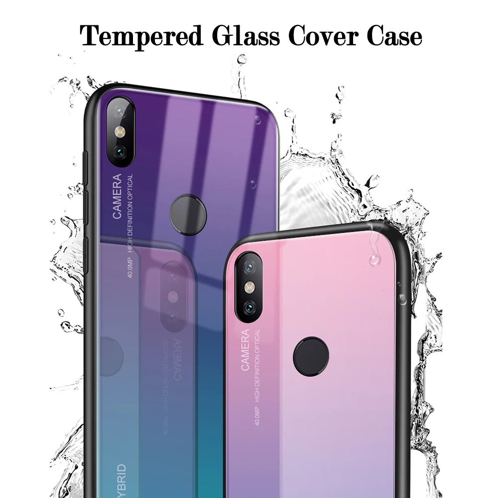 

Gradient Tempered Glass Case For Redmi Note 7 Case for Redmi 6 6A S2 Note 5 TPU Silicone Glass Back Cover for Xiaomi Mi 9 8 SE