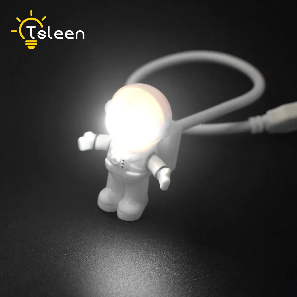 Tsleen مرنة usb الصمام ضوء الليل الكرتون الشكل الظلام فارس رائد فضاء الكمبيوتر قوة البنك امدادات الطاقة dc 5 فولت مصباح طاولة