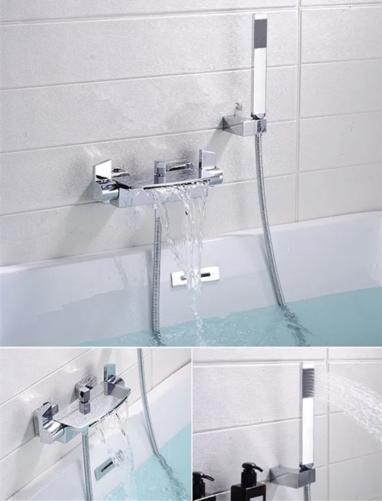 Tuqiu Набор для ванны и душа настенный смеситель для ванной в форме водопада, ванная комната холодная и горячая ванна смеситель кран латунь хром/золото/черный/белый