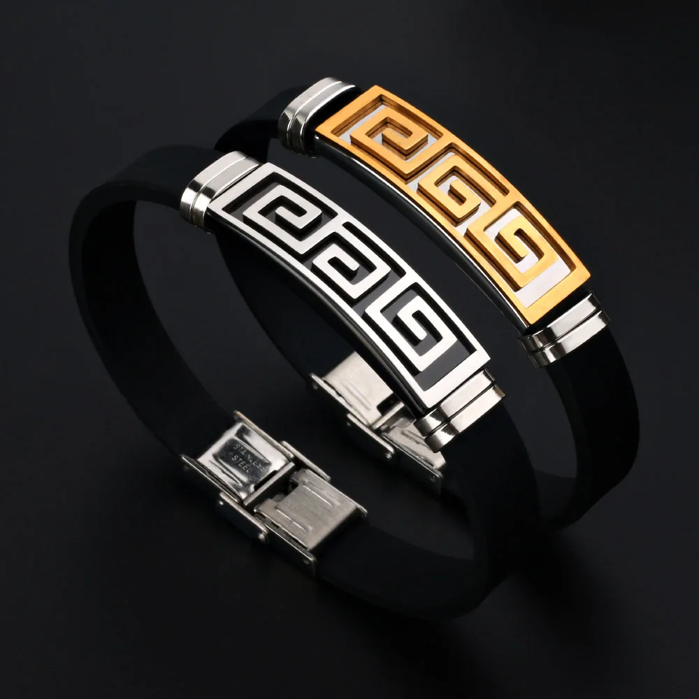 

Men's Fashion Stylish Stainless Steel Silicone Bracelet Bangle Wrist Band Men Bracelet Simple Rubber Charm Pulsera Hombre