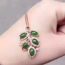 Натуральная Зеленая яшма кулон S925 Стерлинговое серебро натуральный драгоценный камень кулон Цепочки и ожерелья модный большой элегантную перфорацию в форме для женщин, ювелирные изделия для девушек