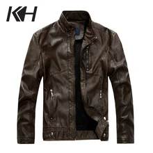 KH Новая мужская кожаная куртка, Мужская повседневная кожаная куртка-бомбер, пальто, Jaqueta de Couro Masculina, зимние теплые кожаные пальто на молнии для мужчин