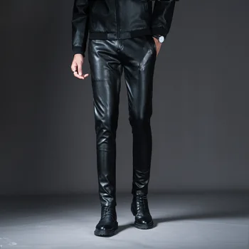 

COBO 2018 feet man leather pants qiu dong with cultivate one's morality pants Simple youth fashion pants