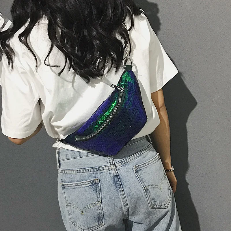 Engyee Для женщин моды талии мешок блестка мини Crossbody сумки для Для женщин бюст роскошь цепи мешок ремень Винтаж шик талии пакет