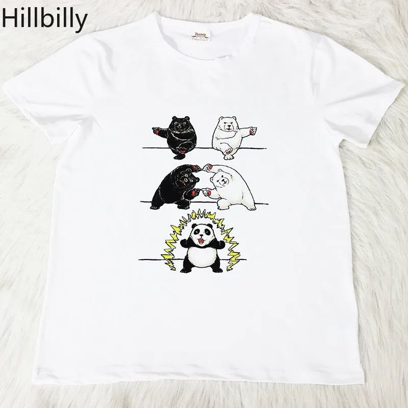 

Hillbilly Panda cooperation turned Cute Tee Shirts Short Sleeved Casual T-shirts White Cotton Oversize Clothing Tshirts Top 2019