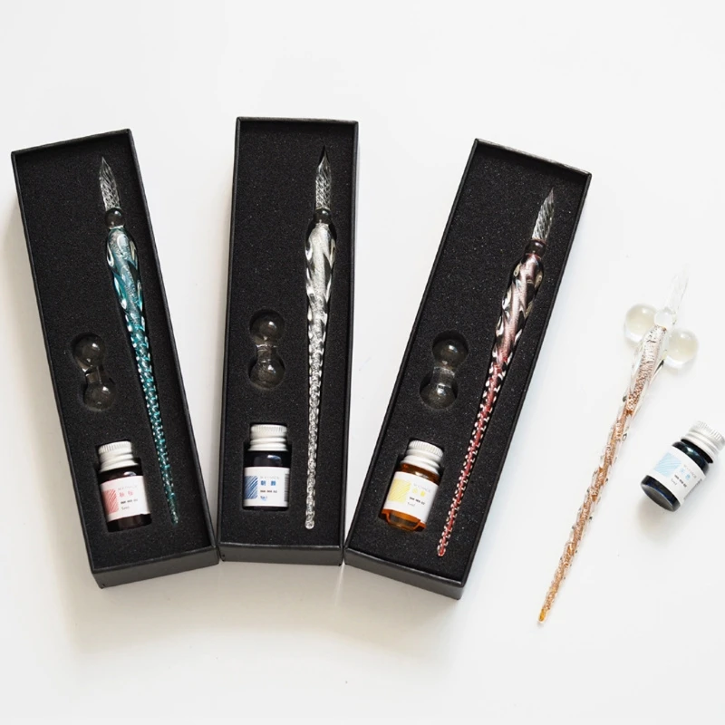 

Crystal Glass Dip Pen Set Non-carbon Ink Fountain Signature Pen Writing Tools