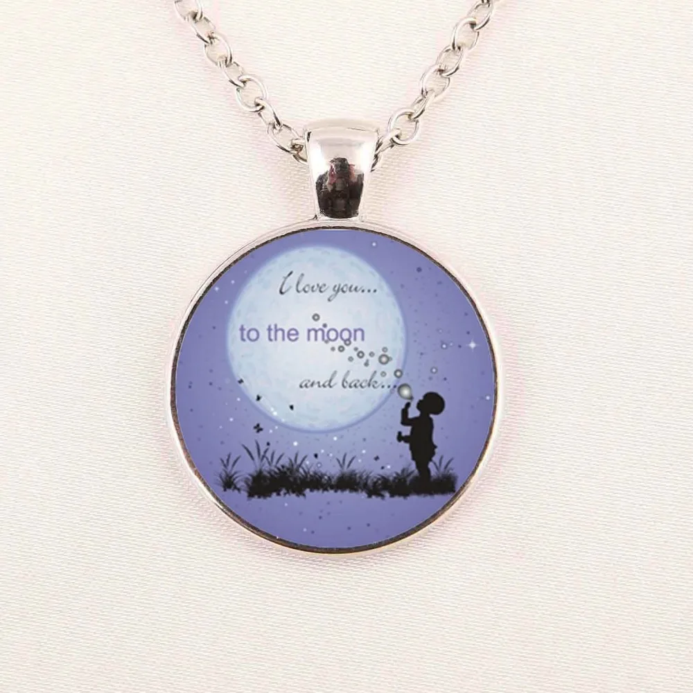 

Wholesale Glass Cabochon 25mm Necklace I Love You to the Moon and Back Necklace Art Photo Pendant Jewelry HZ1