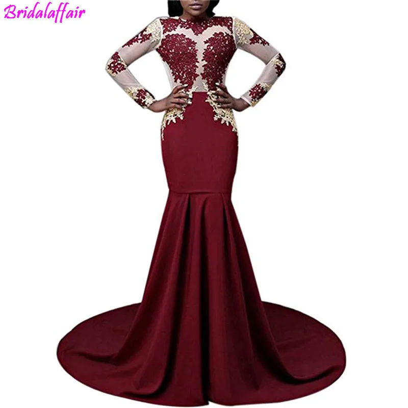 Women's 2019 Evening Dresses Long Sleeves with Gold Appliques Silver Formal Gown Long Evening Party Dress vestido de festa Women's 2019 Evening Dresses Long Sleeves with Gold Appliques Silver Formal Gown Long Evening Party Dress vestido de festa