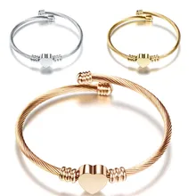 3color stainless steel wire bracelet Cable wire titanium steel Bangle heart-shaped bracelet rose gold Fashion women bracelet new arrival spring wire line colorful titanium steel bracelet stretch stainless steel cable bangles for women