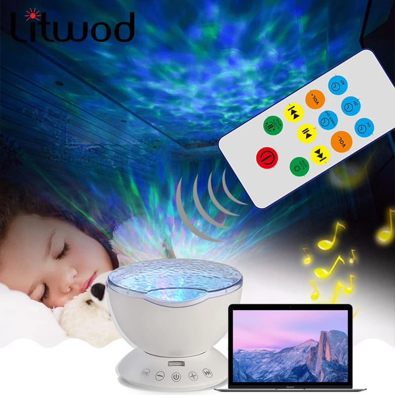 

Litwod Z20 Remote control version of Hypnotic Ocean projector lamp night light sky projector USB Colorful wave of people gifts