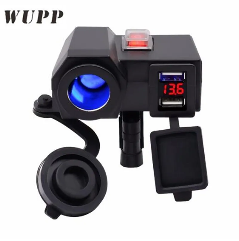 

WUPP 12-5V 4.2A/DC Black Waterproof Dual USB Car Adapter Charger Dual USB With Cigarette Lighter Function With Cigarette Butt