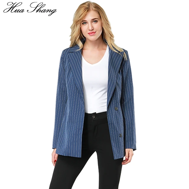 Hua Shang 2017 Autumn Striped Women Blazers And Jackets Notched Collar ...