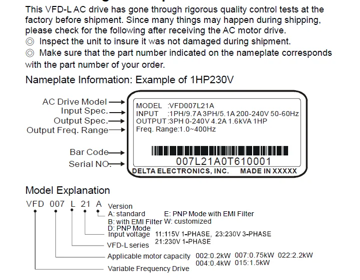 VFD-L 200W-1.5KW