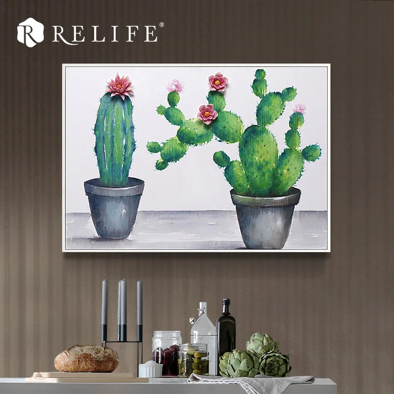 

Handpainted Cactus Oil Painting American Style Still Life Decoration Room Wall Pictures for Living Room