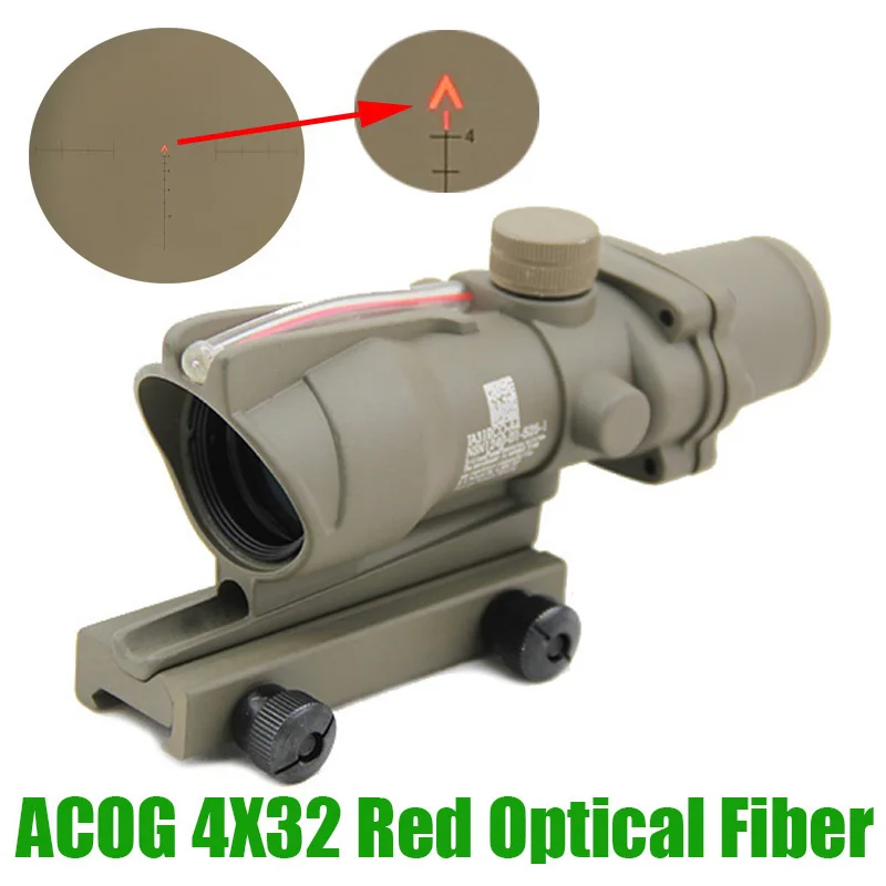Охотничья винтовка область ACOG 4X32 волоконная оптика Красная светящаяся